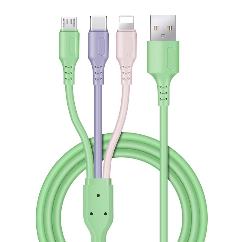 3-in-1 Multi-Function Phone Charging Cable Three-in-One Data Cable for Apple Android Huawei Liquid Silicone Cable