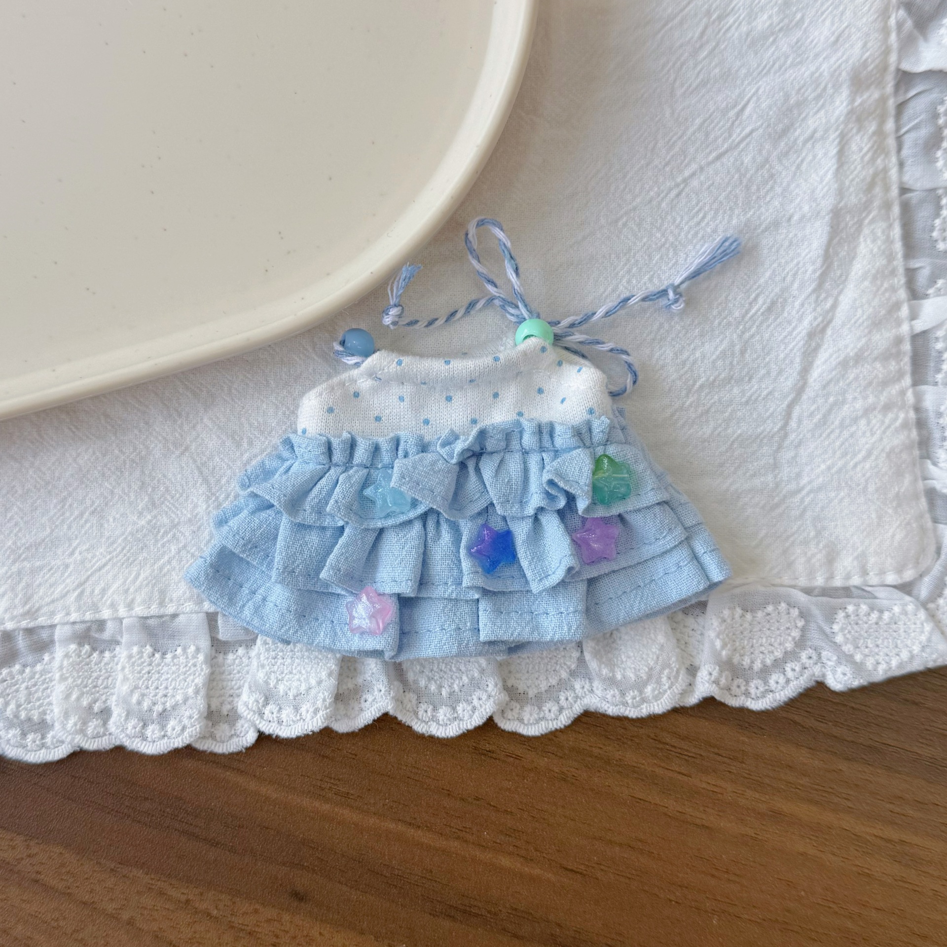 Original 17cm Labubu doll clothes Nyota crying baby kitty summer autumn pleated cake skirt plush doll clothes