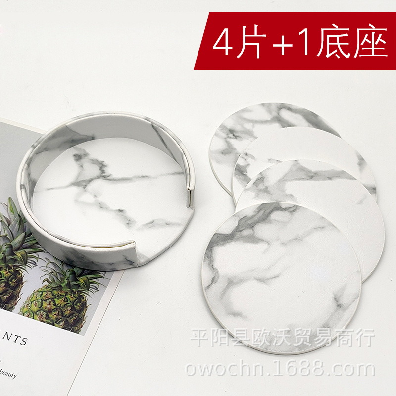 PU round leather tea set 10cm heat insulation pad leather coaster can print LOGO coaster