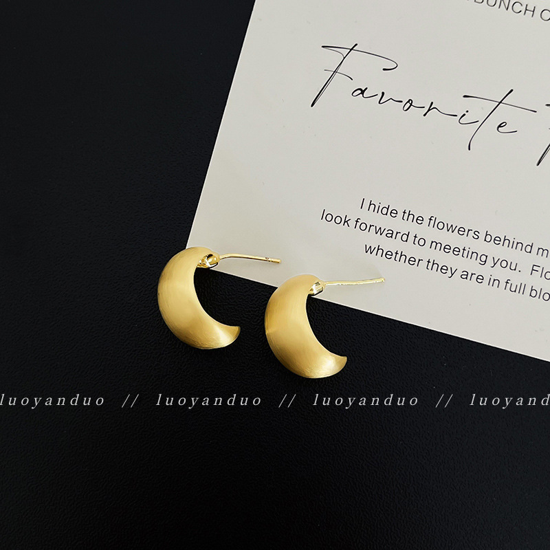 Gold Moon Matte Frosted Stud Earrings Design 2025 New Sterling Silver Needle Earrings Ear Accessories Women