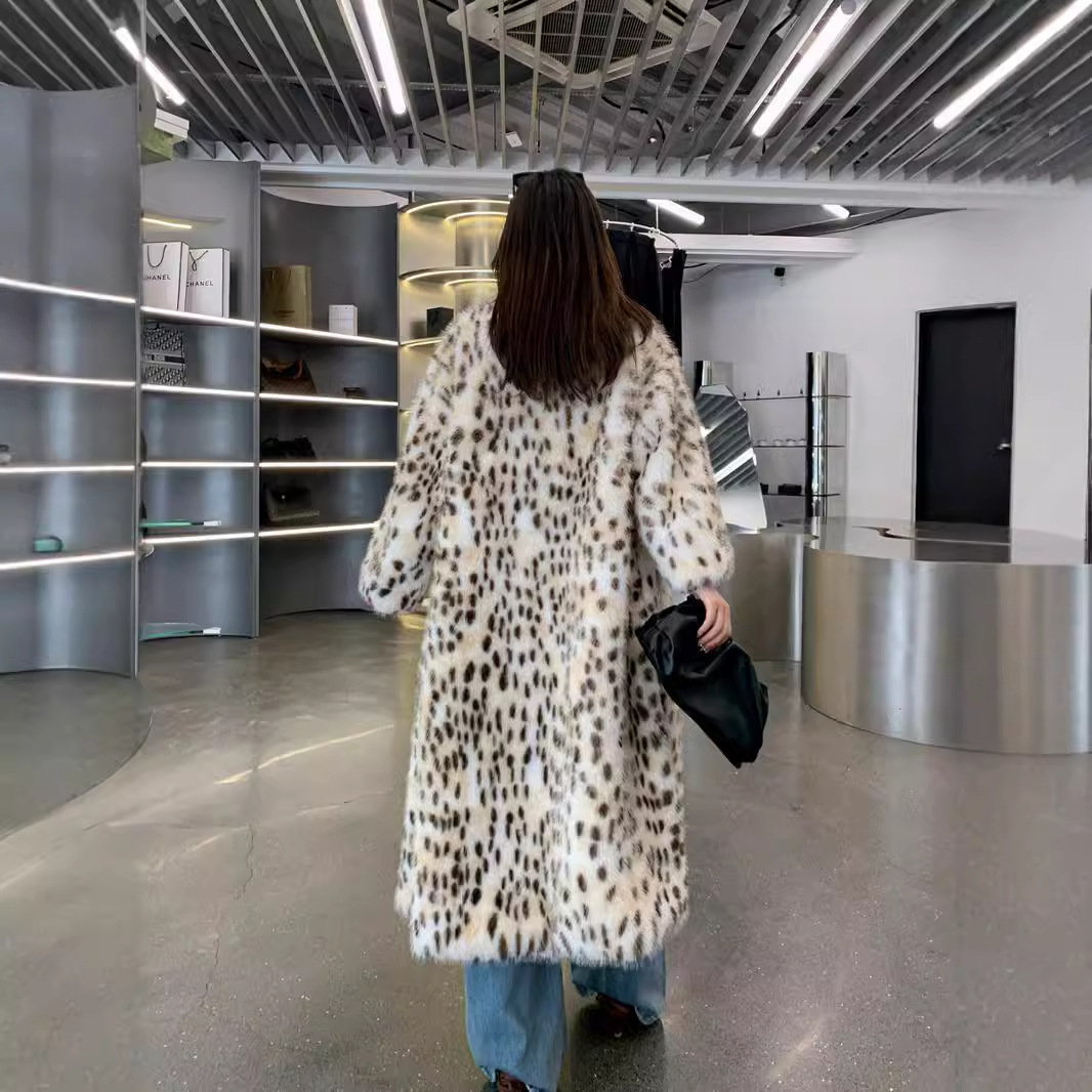 Woven lapel ruffle fur trench coat fox fur raccoon fur faux fur coat