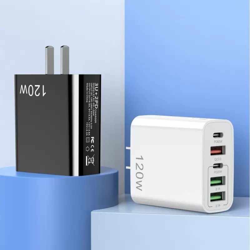 120W phone charger applicable to Apple Huawei multi-port charger 3USB+2PD fast charging charger head