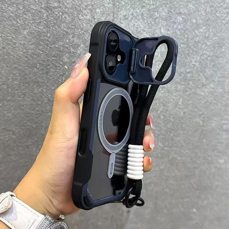Compatible with iPhone 17 Pro Max phone case skin feel lens cover bracket magnetic Apple 16 with lanyard protective case