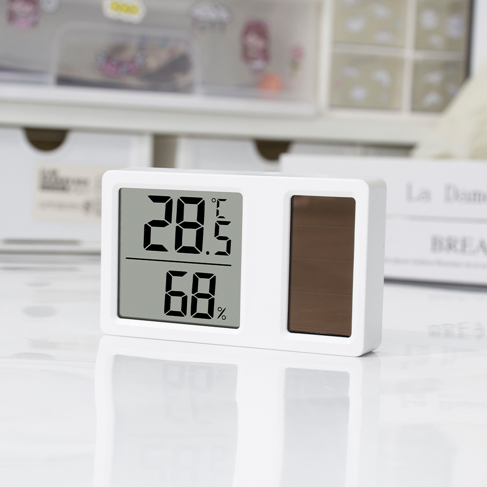New Solar Digital Temperature and Humidity Meter Household Precision Thermometer Mini Hygrometer Stand or Wall-Mounted