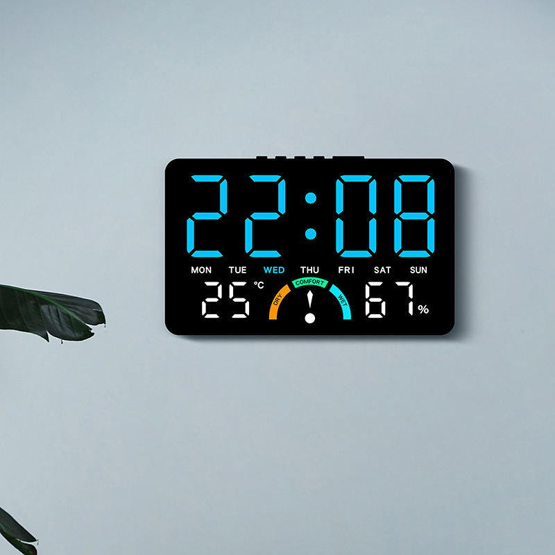 Home Temperature and Humidity LED Electronic Clock Simple Large Screen Hanging and Standing Two-Use Clock Multifunctional Bedside Alarm Clock GH9007