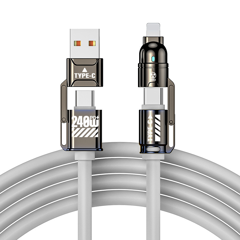 Silicone Four-in-One Data Cable 240W Fast Charging Cable for iPhone Apple Huawei Xiaomi Samsung