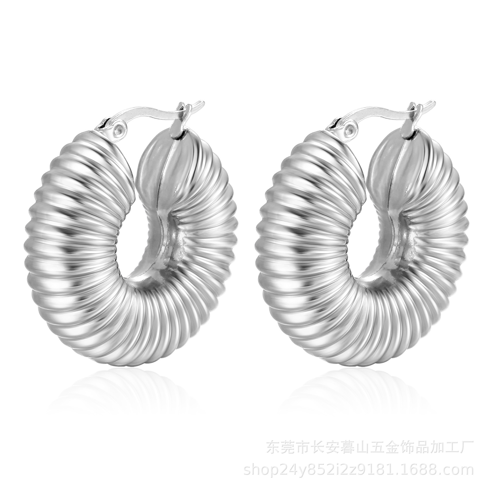 螺纹空心耳环钢色MS-005