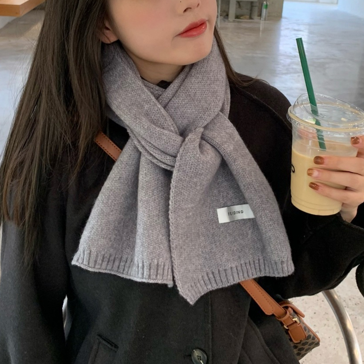 Autumn and winter new deer velvet knitted scarf shawl warm knitted neck scarf neck protection thick scarf