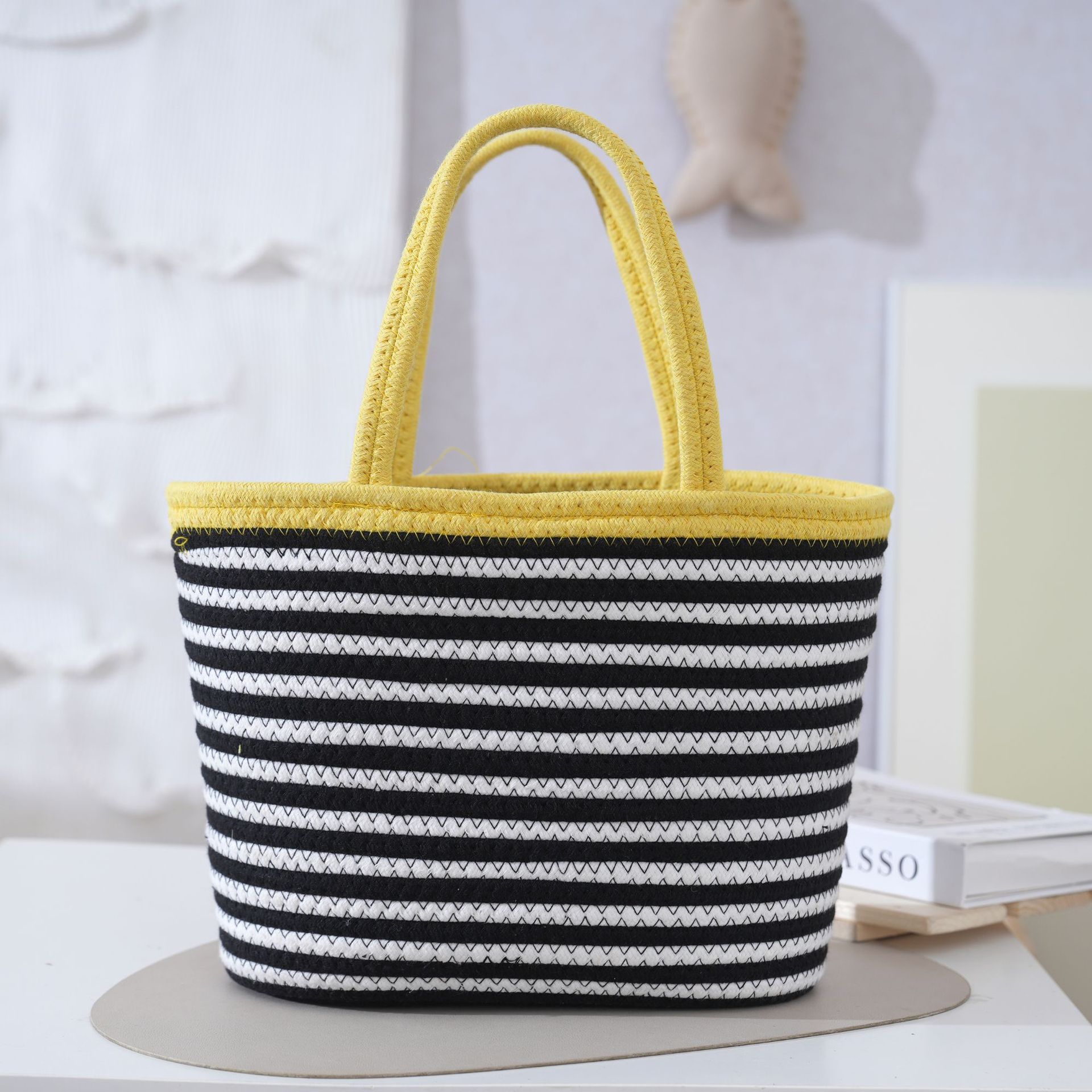 Cotton Handbag Large Capacity Women's Handmade Woven Basket Bag Spring Summer Vacation Outing Handbag Commute Bag