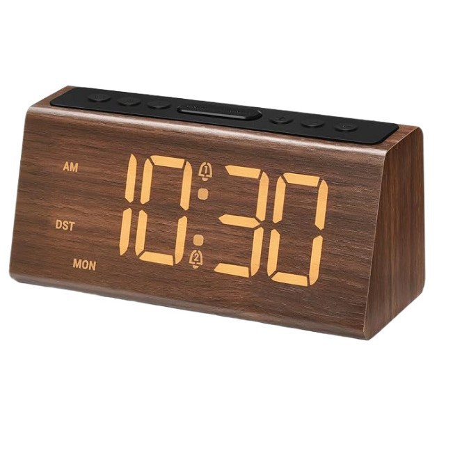 Wooden Digital Clock Multifunctional Snooze Alarm Clock Large Screen Digital Display Wood Grain Home Desktop Decoration Clock