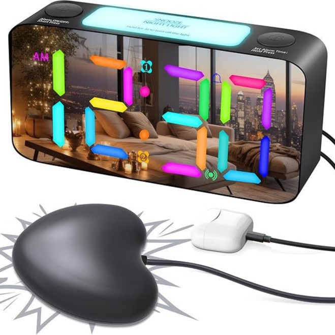 Heart-shaped RGB vibration alarm clock 15 color large sound large character large screen blind supplies
