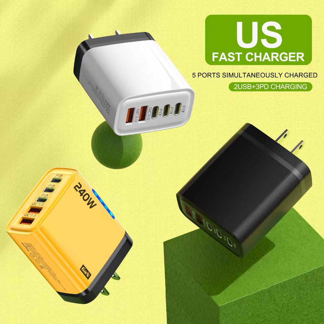 CE certified 240W GaN multi-port charger LED digital display FBA