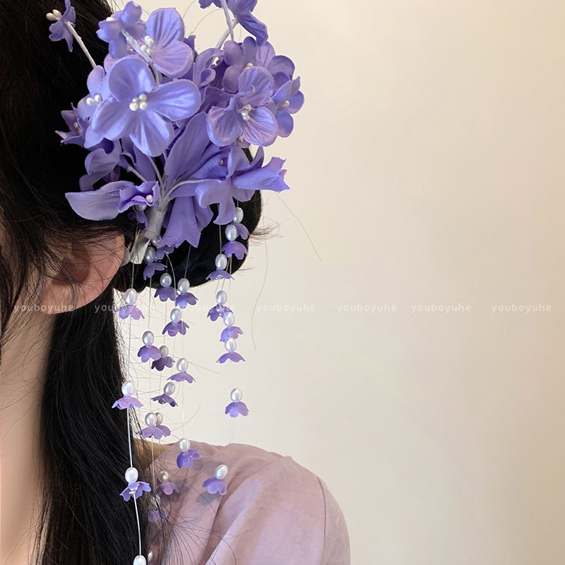 Super fairy lily of the valley tassel side hair clip women princess hair accessories 2025 new Hanfu flower headwear