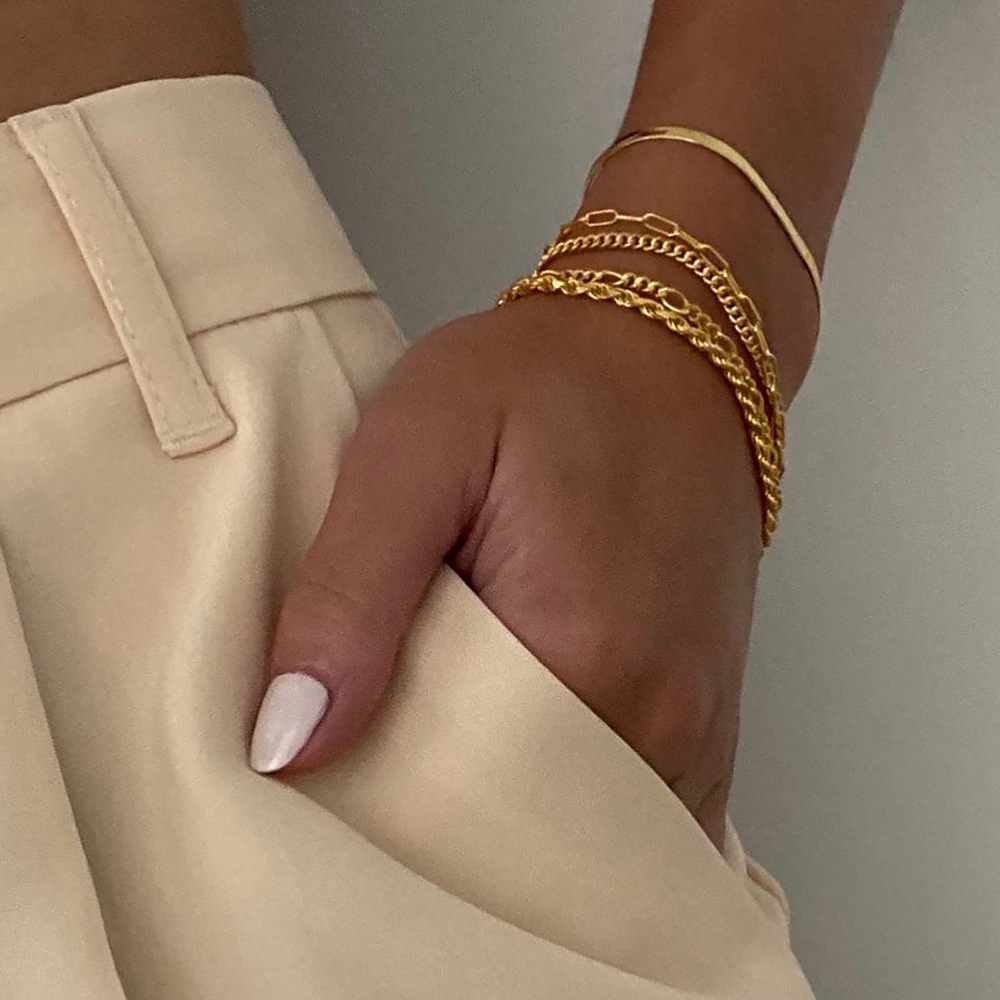 New Simple Electroplated Simple Paperclip Chain Cuban Chain Bead 5-Piece Bracelet Set Hand Jewelry