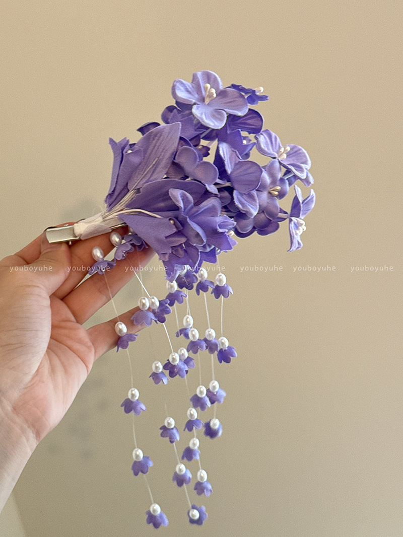 Super fairy lily of the valley tassel side hair clip women princess hair accessories 2025 new Hanfu flower headwear