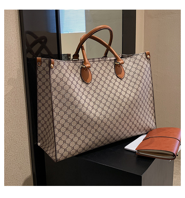 L large capacity women's shoulder bag large tote bag old flower letter tote bag PU commuting handbag women