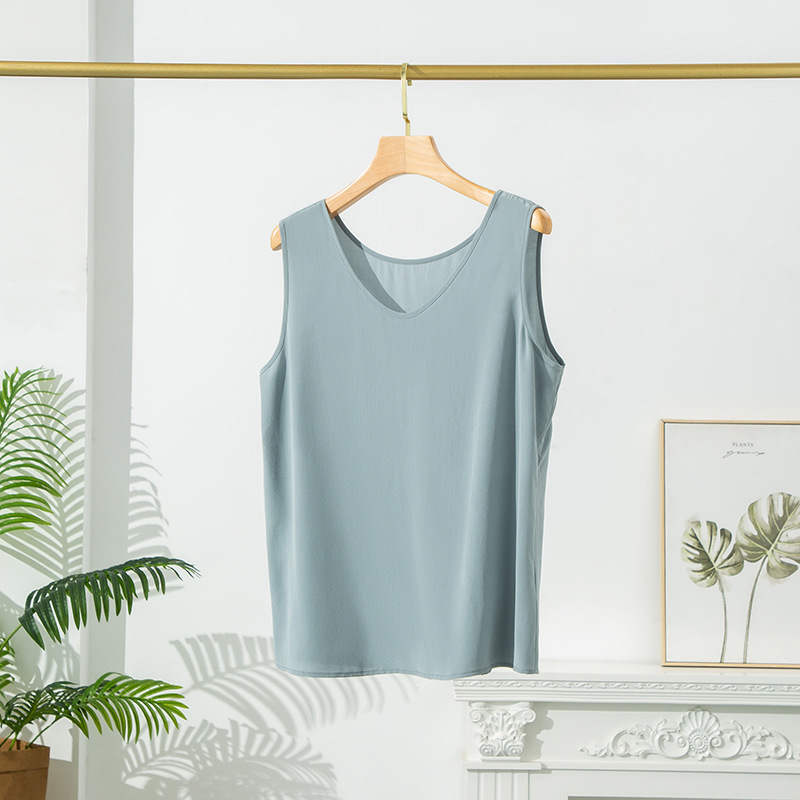 New Sandwashed Double Crepe Silk Vest for Women Casual Inner Wear Pullover Base Layer Loose Mulberry Silk Sleeveless V-Neck Top