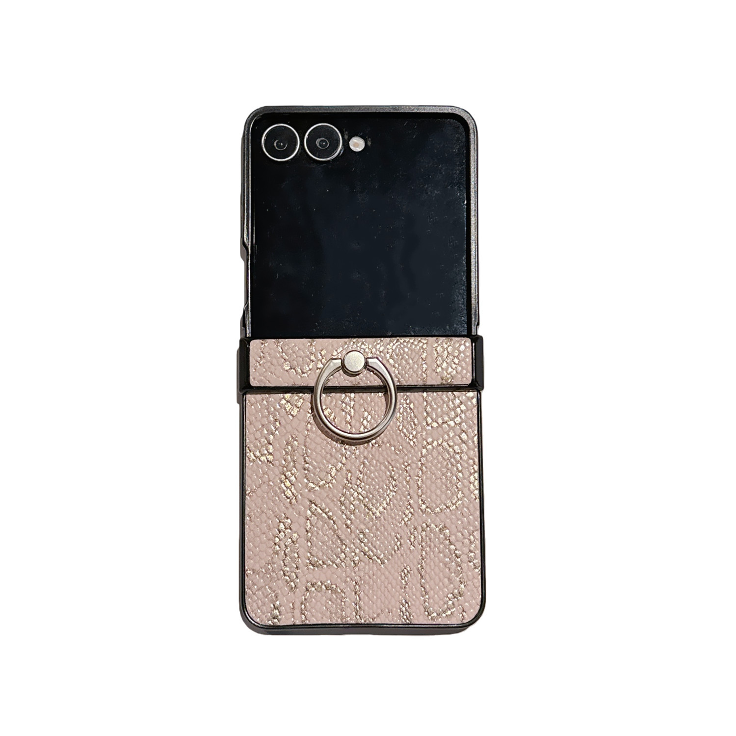 Leather snake print finger ring holder for Galaxy Z Flip8/7/6 phone case Samsung 5th generation folding protective case
