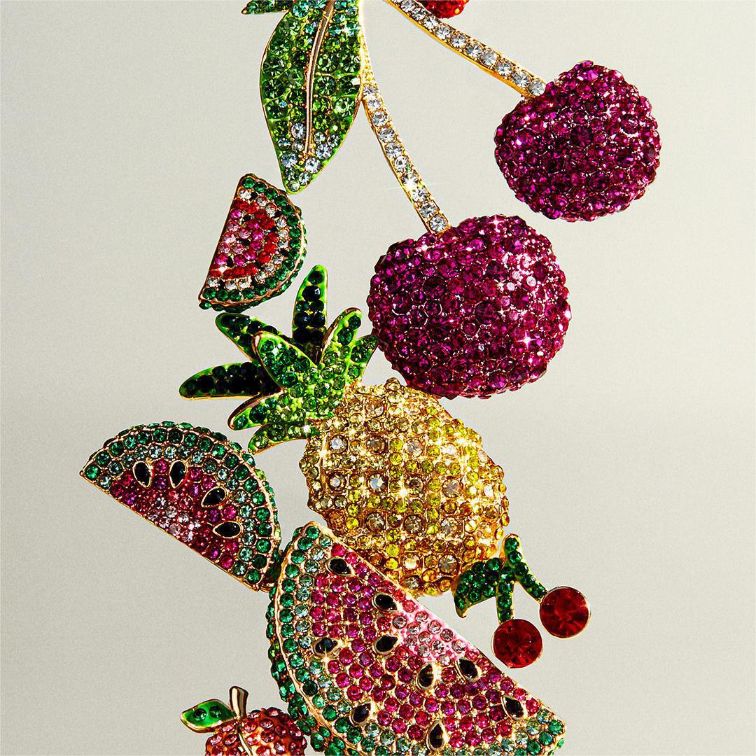 Summer Beach Fruit Series Earrings Watermelon Lemon Cherry Peach Pineapple Vacation Full Diamond Earrings