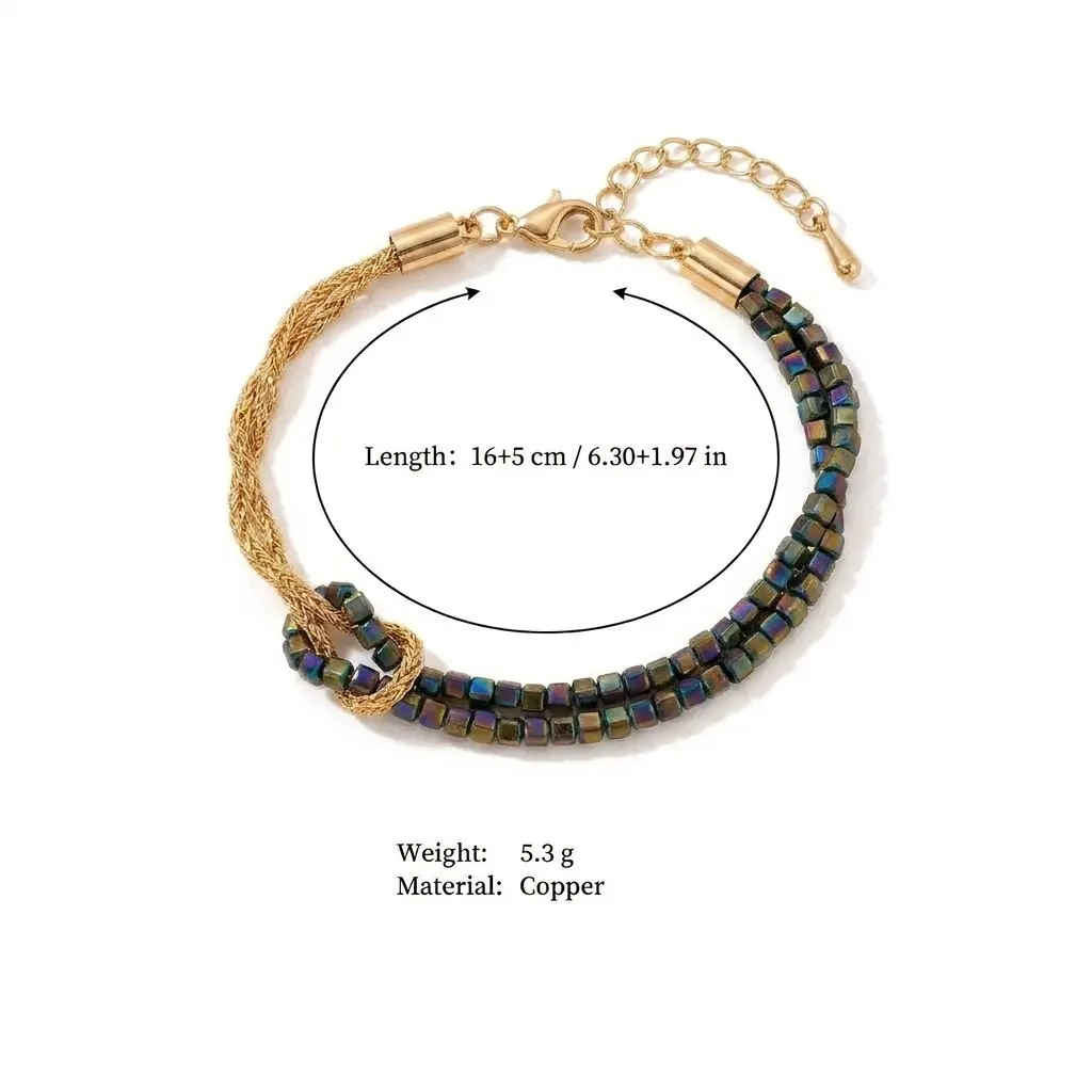 Multi-color natural stone woven bracelet knot design bohemian layered hand accessory