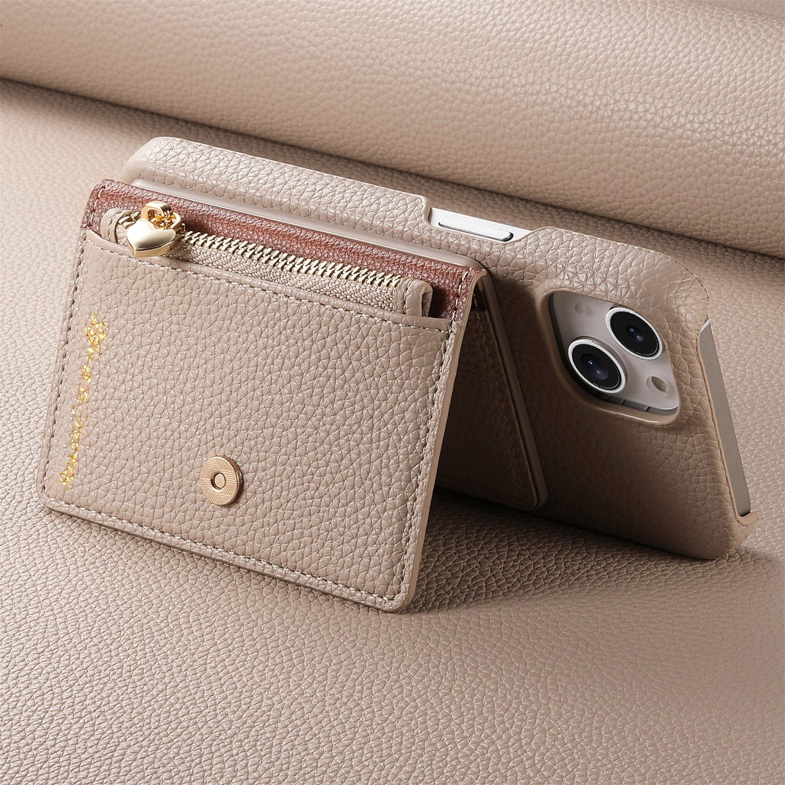 Solid color simple pebble grain edge-coated phone case for Apple 18 protective case iPhone 17PM card holder protective case