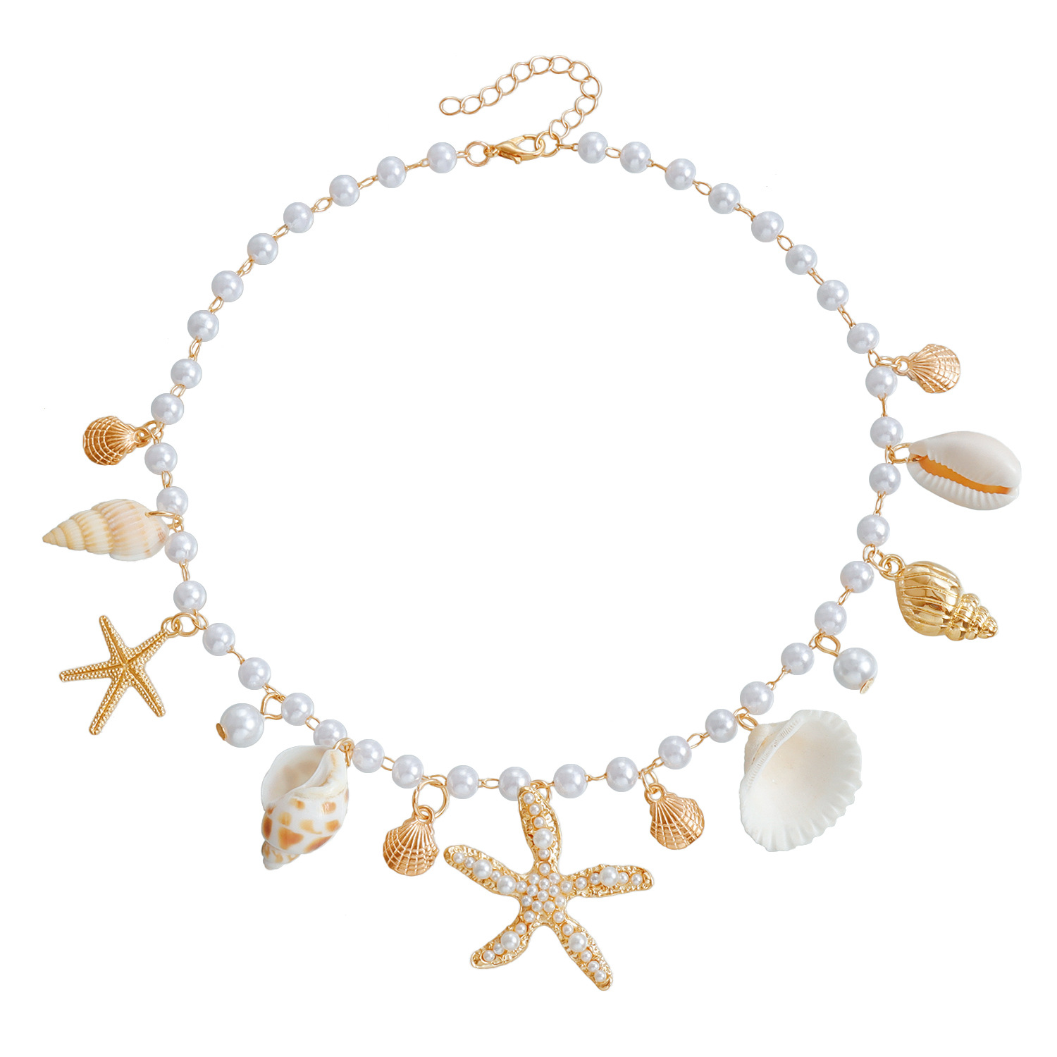 Bohemian Summer Beach Shell Waist Chain Seaside Travel Imitation Pearl Starfish Conch Pendant Body Chain