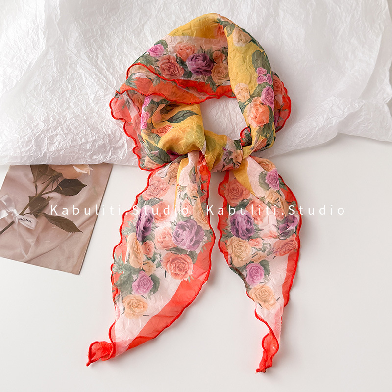 多彩月季菱形压皱-橘框 · 34X110cm