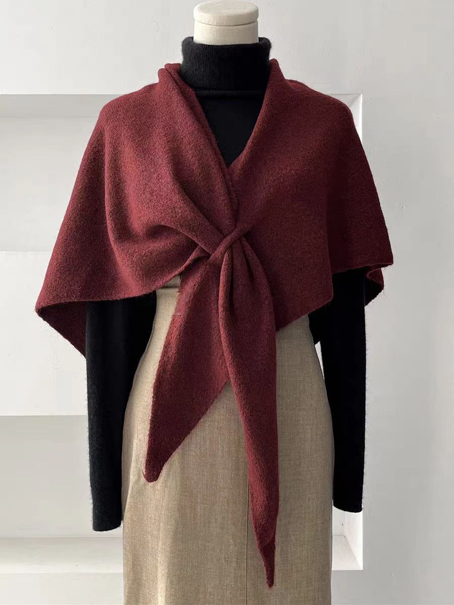Outing wool triangle scarf women autumn and winter neck protection warm scarf solid color large shawl air-conditioned room outer wear
