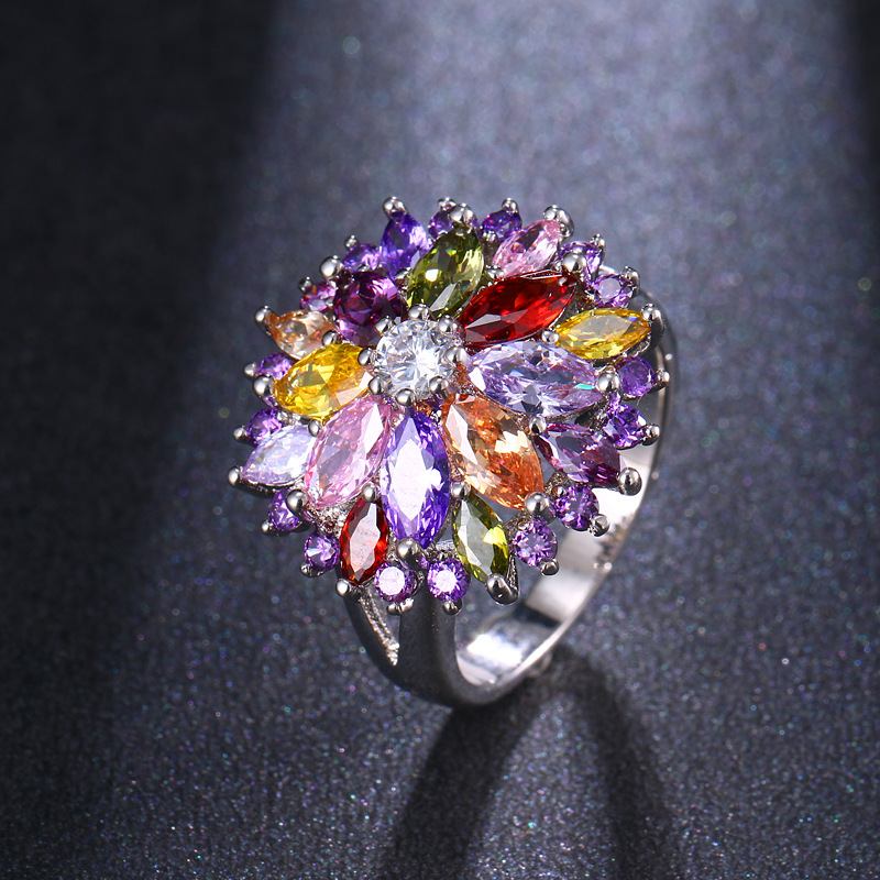 Colorful zircon ring women copper ring micro-set zircon luxury jewelry