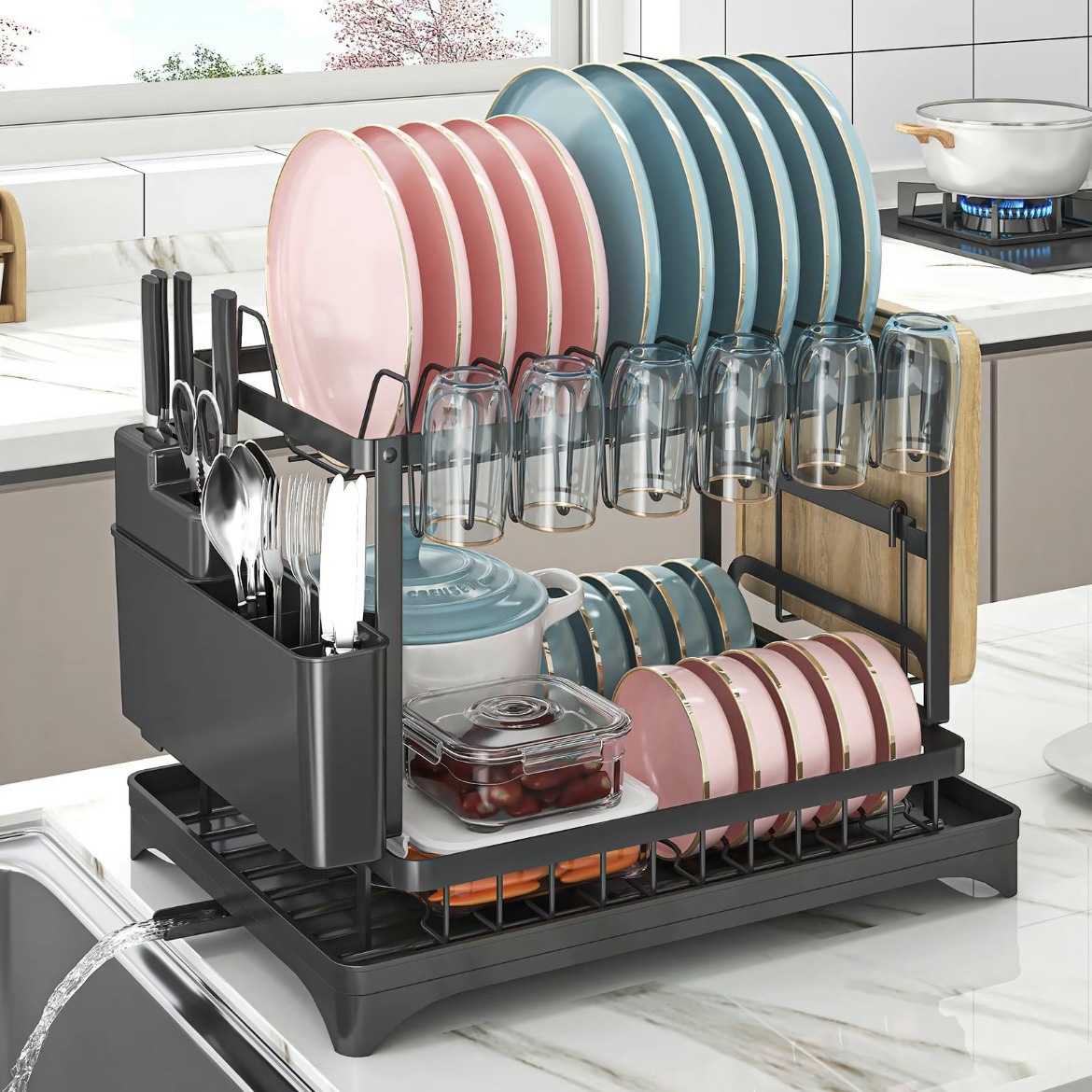 kitchen storage rack bowl dish plate storage rack drain rack home use multifunctional bowl rack chopstick cup storage rack
