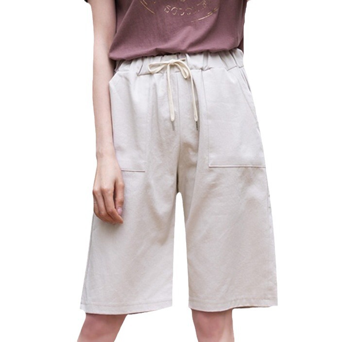 New shorts women summer thin high waist wide-leg 300 jin casual mid-length pants straight leg plus size elastic waist five-tenths pants women