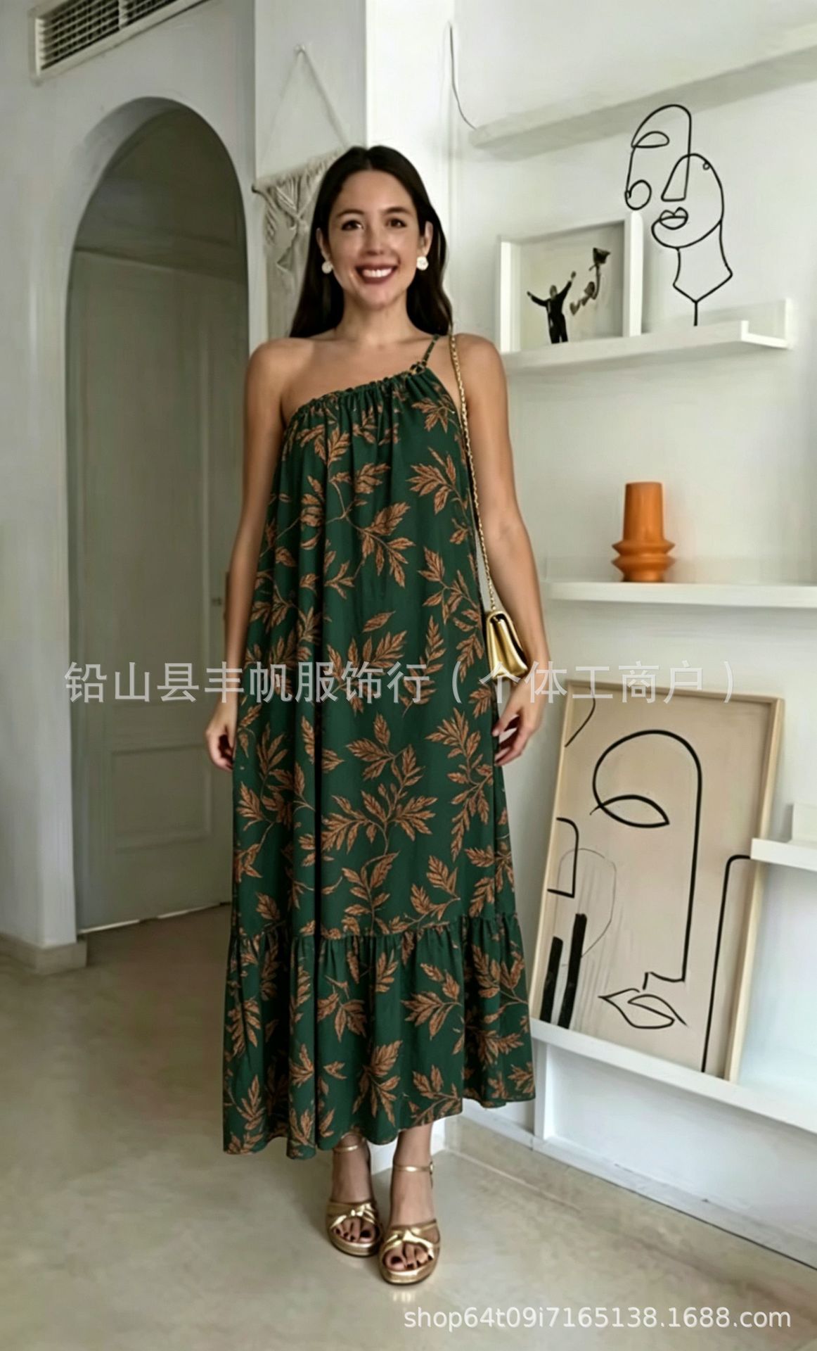 Floral Print Halter Neck Camisole Long Dress Seaside Outing Loose Cover Fat Bohemian Vacation Dress