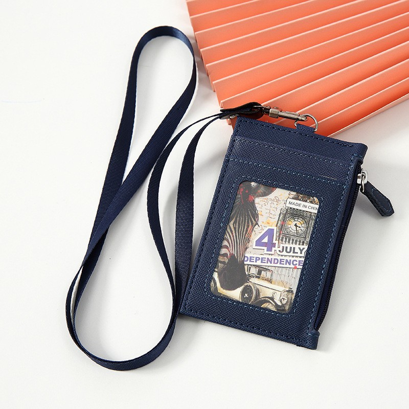 PU leather card holder with lanyard men and women card sleeve neck card holder card case coin purse multi-card slot simple card holder