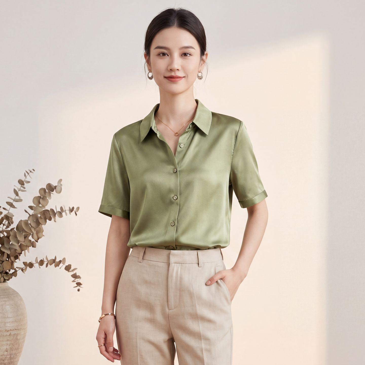 Mulberry Silk Blouse for Women Short Sleeve Summer New Basic Professional Wear Shirt Niche Commute Top