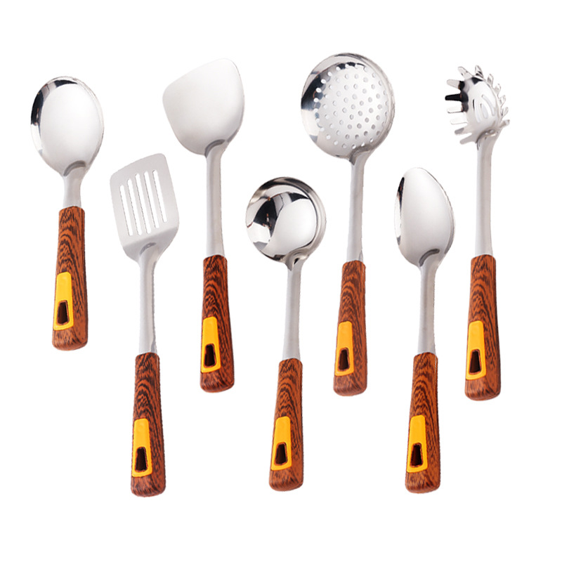 Stainless steel spatula, soup spoon, imitation wooden handle, household items, kitchenware set, kitchen tools, daily necessities