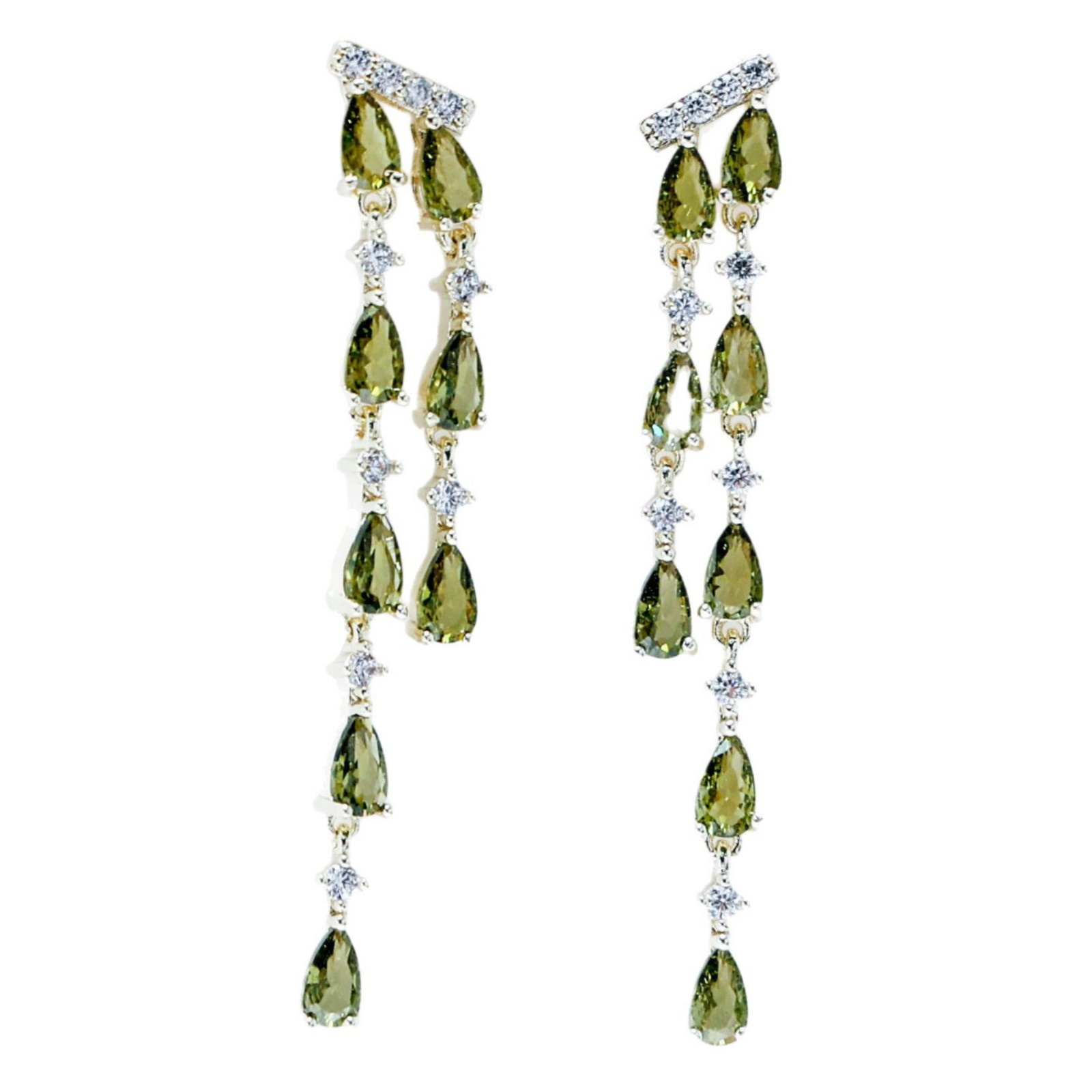 Fresh Small Olive Green Zirconia Tassel Earrings Long Drop Earrings Women's Ear Jewelry