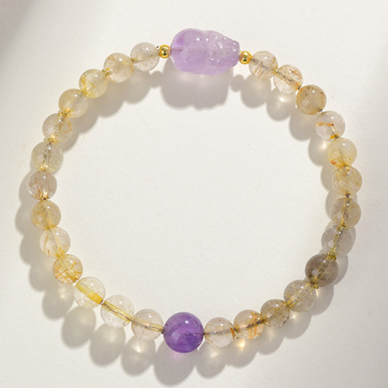 Natural Crystal Yellow Tower Crystal Multi-treasure Pixiu Gourd Double-loop Bracelet Original Scenic Area Female Bracelet