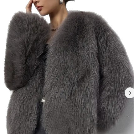 Fur V-neck artificial jacket short fox fur fluffy plush women's clothing eco-friendly fur