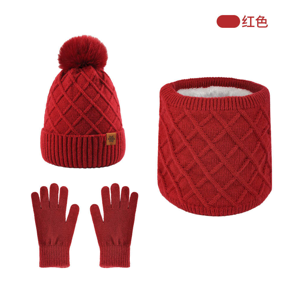 Knitted Hat Gloves Neck Gaiter Women Winter Warm Double-Layer Fleece-Lined Outdoor Cold-Proof Earflap Wool Hat Knit Hat
