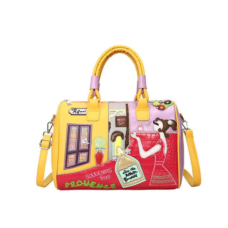 Large Capacity Handheld Boston Bag 2025 New Niche Embroidery Patch Commuter Shoulder Crossbody Bag