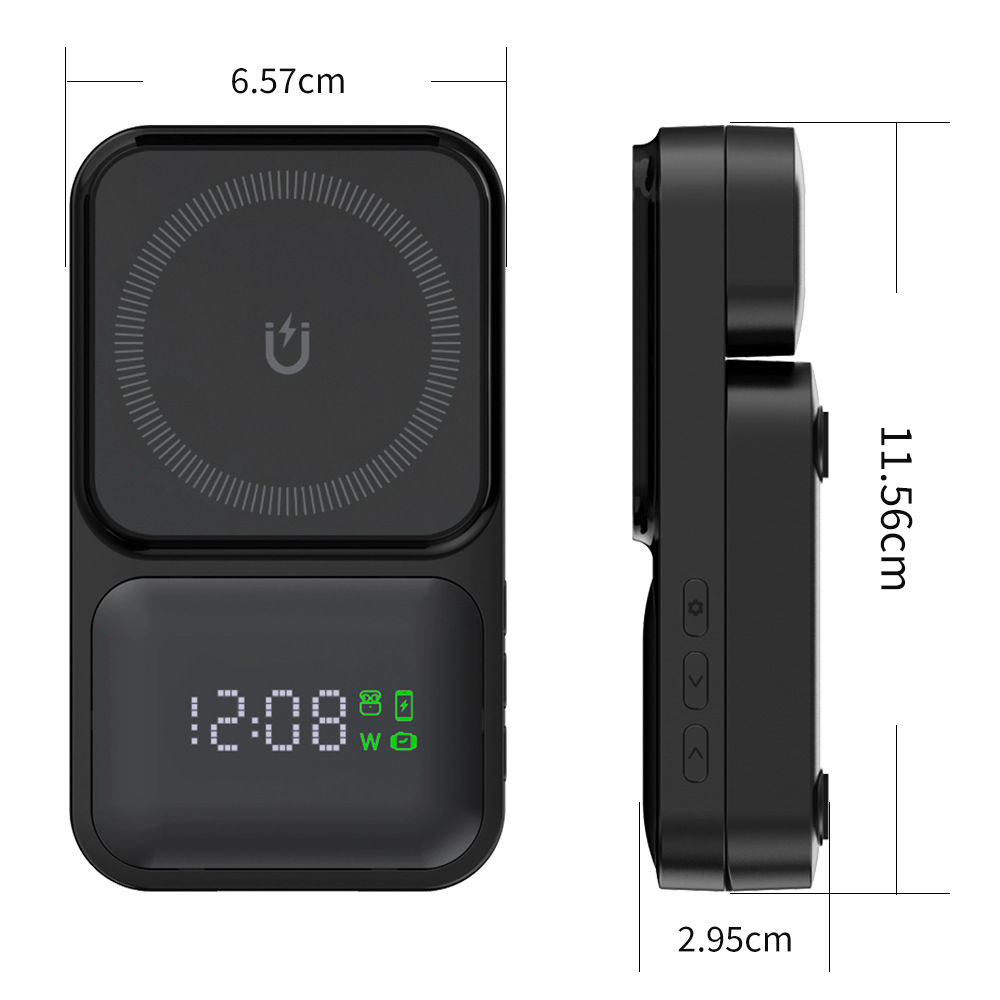 Three-in-One Wireless Charger Supports Watch Earbuds Phone Fast Charging Display Power Rotatable Magnetic Digital Display