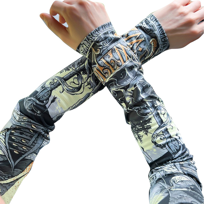 Summer driving riding motorcycle motorcycle fishing sun protection ice silk hand sleeve gloves men and women arm tattoo flower arm