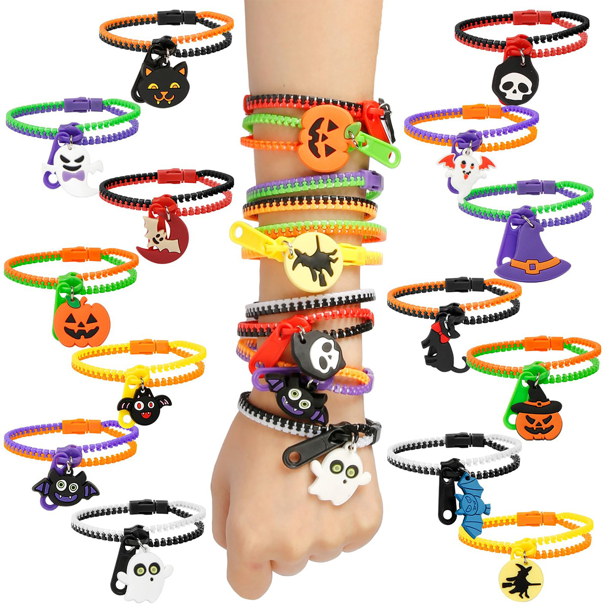 2024 Exclusive Halloween Decoration Skull Pumpkin Zipper Children's Prank Bracelet
