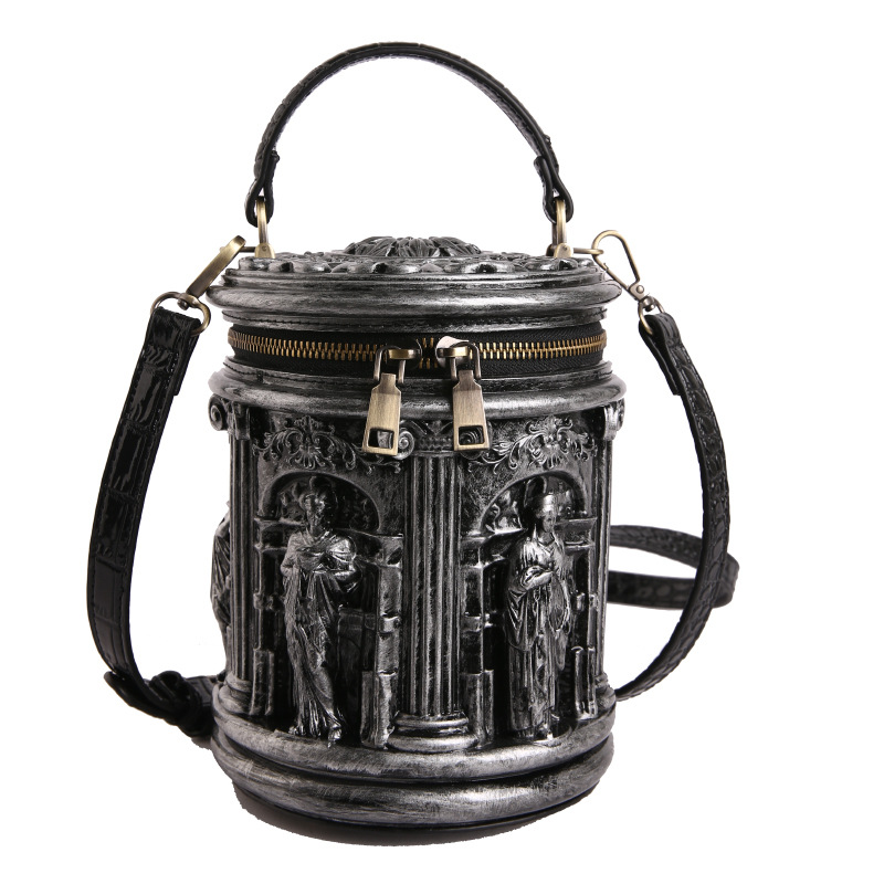 Bucket Bag for Women 3D Relief Handheld Bag Baroque Style Shoulder Crossbody Bag