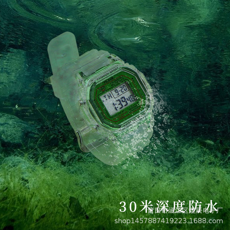Simple Original Dormitory Style Transparent Square Electronic Watch Middle and High School Students Girly Heart Luminous Alarm Clock Watch Men