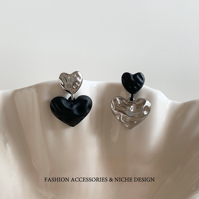 AB Asymmetrical Two-Color Heart Stud Earrings Women Niche Earrings Ear Accessories