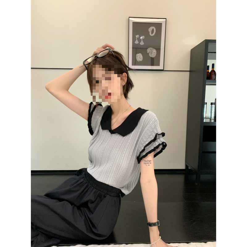 Ruffle Edge Short Sleeve Knit Top Women Summer New Niche Thin Short Top