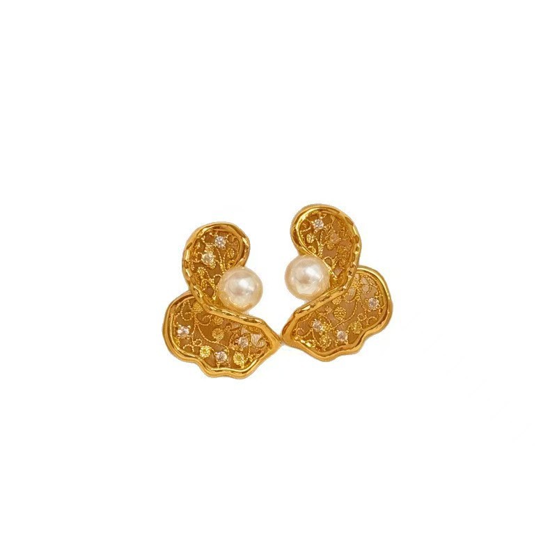 Hollow Flower Pearl Stud Earrings for Women 2026 New Earrings Niche Design Ear Accessories
