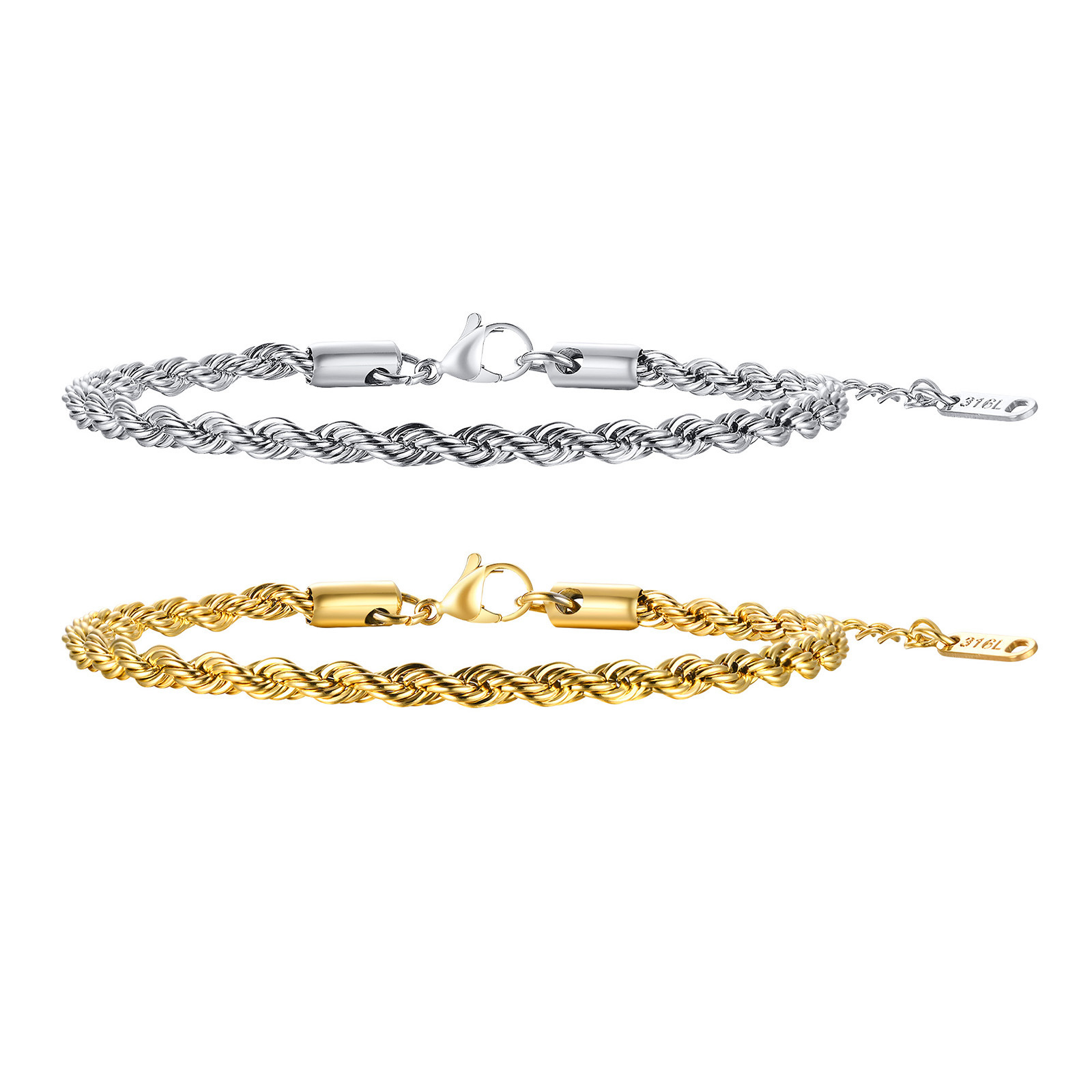 Titanium Steel Hemp Rope Bracelet Thick 2/3/4/5/8MM Unisex Women's Gold-Plated Stainless Steel Accessories