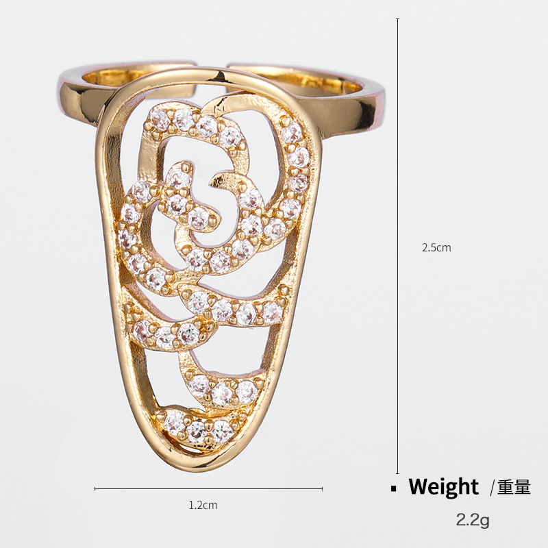 Kenjie copper gold-plated zircon nail ring for women hip-hop nail art fingertip ring geometric open adjustable